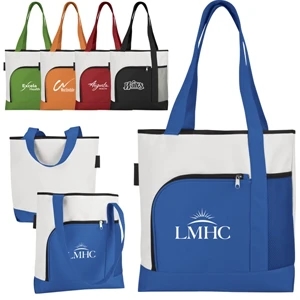 Bright White 600 Denier Polyester 2-tone Large Capacity Tote With Color Accents