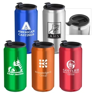 14 Oz. Soda Can Travel Tumbler Has Double Wall Insulation And Black Leak Proof Lid