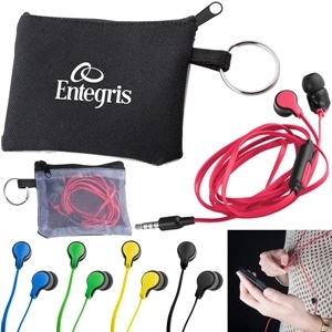 Taffy - Black Polyester Mini-pouch, With Split Ring Attached, Includes Flat Wire Earbuds