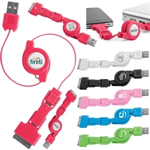 Jigsaw - Micro Usb, 30 Pin, And Mini Usa Retractable Adapter With Wind-up Cord