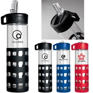 Sip-n-go - 20 Oz. Wide Mouth Clear Glass Water Bottle, Twist On Lid And Clear Spout And Loop