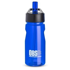 Blue - Notched Water Bottle, 18 Oz., With Loop And Twist On Black Plastic Lid
