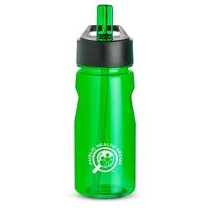 Green - Notched Water Bottle, 18 Oz., With Loop And Twist On Black Plastic Lid