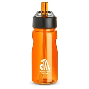 Orange - Notched Water Bottle, 18 Oz., With Loop And Twist On Black Plastic Lid