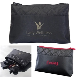 Let's Make-up Mia Collection - Black Microfiber Make-up Bag With Quilt Stitch Pattern On Top Edges