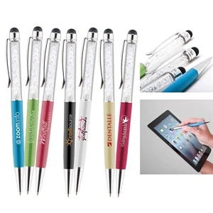 Shimmer - Twist Action Ballpoint With Soft Rubber Stylus Tip And Sparkling Crystal-filled Cap