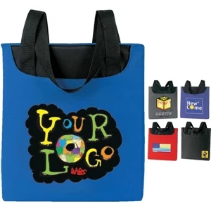 Promotional Tote Bag. Poly 600d. Approximate Size: 14" (top) X 14.5" X 1.75"