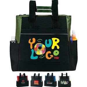 Event Zippered Tote. Poly 600d Nylon Ripstop. Approximate Size: 16" X 15" X 5"