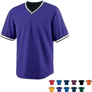 2 X L - Adult V-neck Baseball Jersey Made Of 100% Polyester. Sold Blank