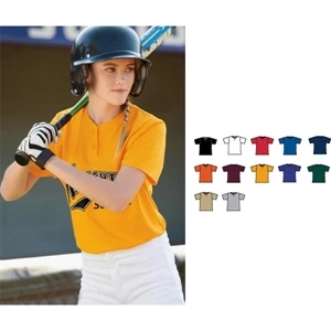 S- X L - Ladies' Fit Polyester Wicking Knit Two Button Softball Jersey. Sold Blank
