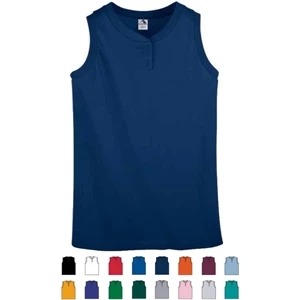 White S- X L - Ladies Sleeveless Two-button Softball Jersey. Sold Blank