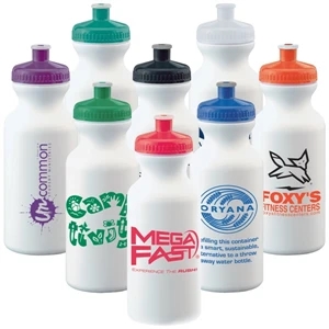 20 Oz. White Economy Bike Water Bottle/bike Bottle With Colored Lid - Mega Special
