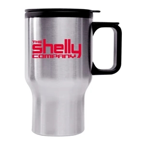 16 Oz. Stainless Steel Driver's Mug With Black Plastic Lining, Push Tight Lid