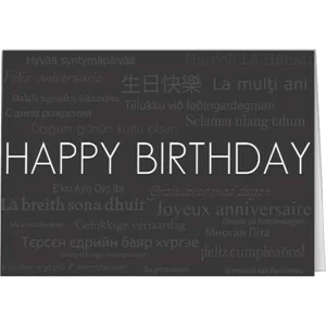 Dark Card With Happy Birthday In Different Languages On Front - 5" X 7" Everyday Birthday Note Card