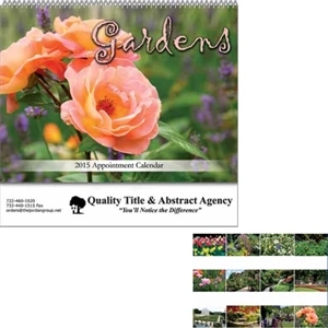 Gardens - Stapled Wall Calendar. 10 1/2" W X 17" H (open), 9 1/2" H (closed)