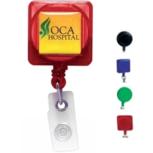 Square Shaped Retractable Badge Holder With Full Color Process Domed Print