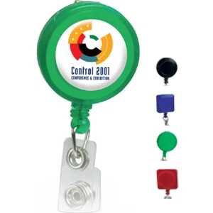 Round Shaped Retractable Badge Holder With Full Color Process Domed Print
