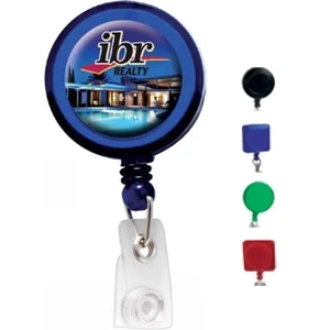 Round Shaped Retractable Badge Holder With Full Color Process Domed Print