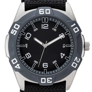 Sport Style Watch With 42mm Brushed Silver Metal Case And Nylon Straps
