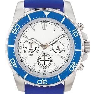 Blue - Colorful Sport Chronograph Watch With Brushed Metal Case And Silicone Rubber Straps
