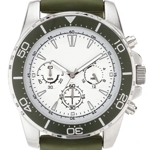 Green - Colorful Sport Chronograph Watch With Brushed Metal Case And Silicone Rubber Straps