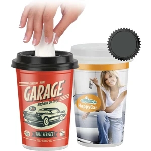 Facial Tissues In A Plastic To Go Cup That Conveniently Fits In Your Car Cup Holder
