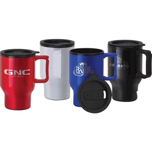 Bpa Free Travel Mug With Handle, 12 Oz. With Push-on Slide Lock Spill Resistant Lid