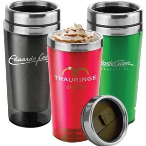 Translucent Stainless Tumbler, 16 Oz. With Push-on Stainless Spill Resistant Lid