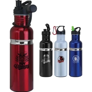 Stainless Steel Water Bottle, 24oz. With A Twist Off Loop Cap And Attached Carabiner