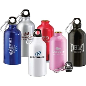 16 Oz Aluminum Bottle With Twist On Cap With Carabiner Attached To A Split Key Ring