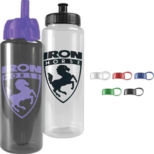 Personal Refillables (tm) - Transparent Sports Bottle, 32 Oz. Made Of Recycled Pete With Tethered Lid