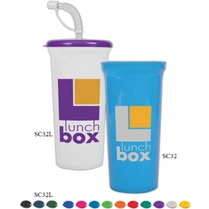Recycled Color 32 Oz. Cup With Lid And Straw, Reusable And Recyclable Polypropylene
