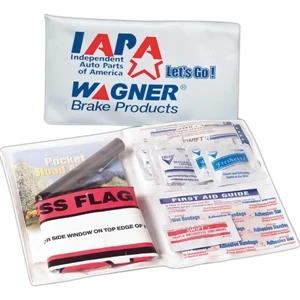 Compact Auto Kit In Vinyl Case, With Penlight, Distress Flag, Road Atlas, And More