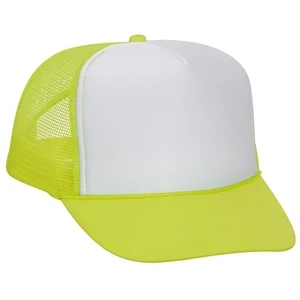 Neon Polyester Foam Five Panel Golf Style Cap With Mesh Back And High Crown. Blank