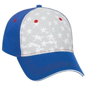 Two Tone Cotton Twill Pro Style Cap With Star Pattern, Sandwich Visor, Blank