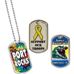 1 1/8" X 2 1/8" - Stainless Steel Dog Tags With Full Color Imprint And A 24" Metal Chain