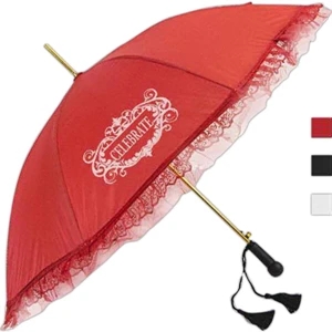 Ladies Ruffle Fashion (tm) - Parasol Style Umbrella With Automatic Opening And Large 46" Arc