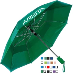 Windproof - Vented Automatic Folding Umbrella With Round Metal Shaft, 42" Arc