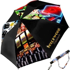 Casino - Folding Umbrella With Full-color Casino Theme On 4 Panels, 42" Arc