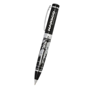 Elcano - Twist Action Brass Ballpoint Pen With Glistening World Map Accents