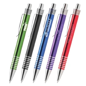Velino - Metal Retractable Ballpoint Pen With Coordinated Rings At The Top And Bottom