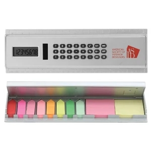 Solar Calculator Ruler With Top That Flips Up To Reveal 10 Stacks Of Sticky Notes