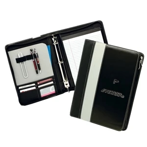 Ursa - Simulated Leather 3-ring Zip Portfolio With Vertical Color Bar Design And Pad