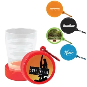 4-tier Expandable Cup With A Pop-up Feature, Carabiner, And Built-in Pill Box. 6 Oz