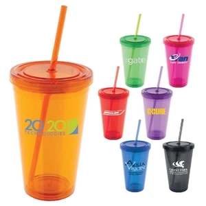 Lumina (tm) - Acrylic 16 Oz. Tumbler With Screw On Lid And Matching Colored Straw
