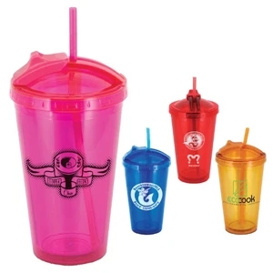Glissade - 16 Oz. Tumbler, Double Walled With Slider Lid And Pop-up Straw