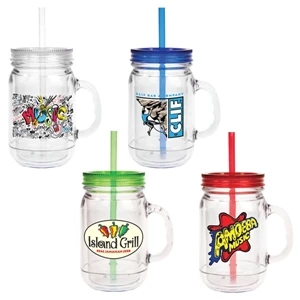 Genie - 20 Oz Double Wall Mason Jar Style Bpa Free Acrylic Mug With Vibraprint Insert
