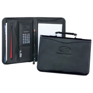 Rainier - Leather Carry Portfolio With Zipper Closure, Calculator And Handle