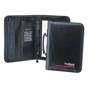 Rainier - Leather 3-ring And Handle Portfolio With Solar Powered Calculator