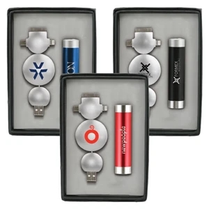 Set Includes, Retractable Charge Cable, Universal Power Bank, Gift Box With Eva Tray